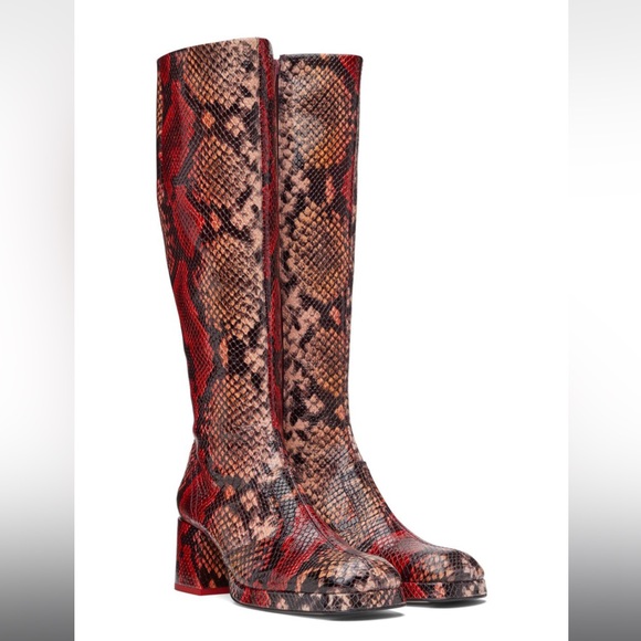 NWT Miista Red Snake Print Donna Tall Patent Boots - Picture 4 of 9